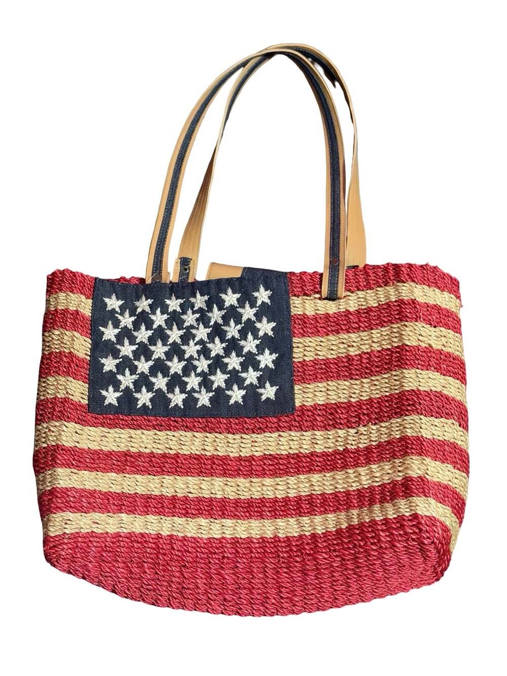 Amanda Smith Woven Straw American Flag Hand Tote Bag